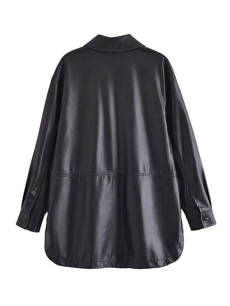 PU Leather Button Coat