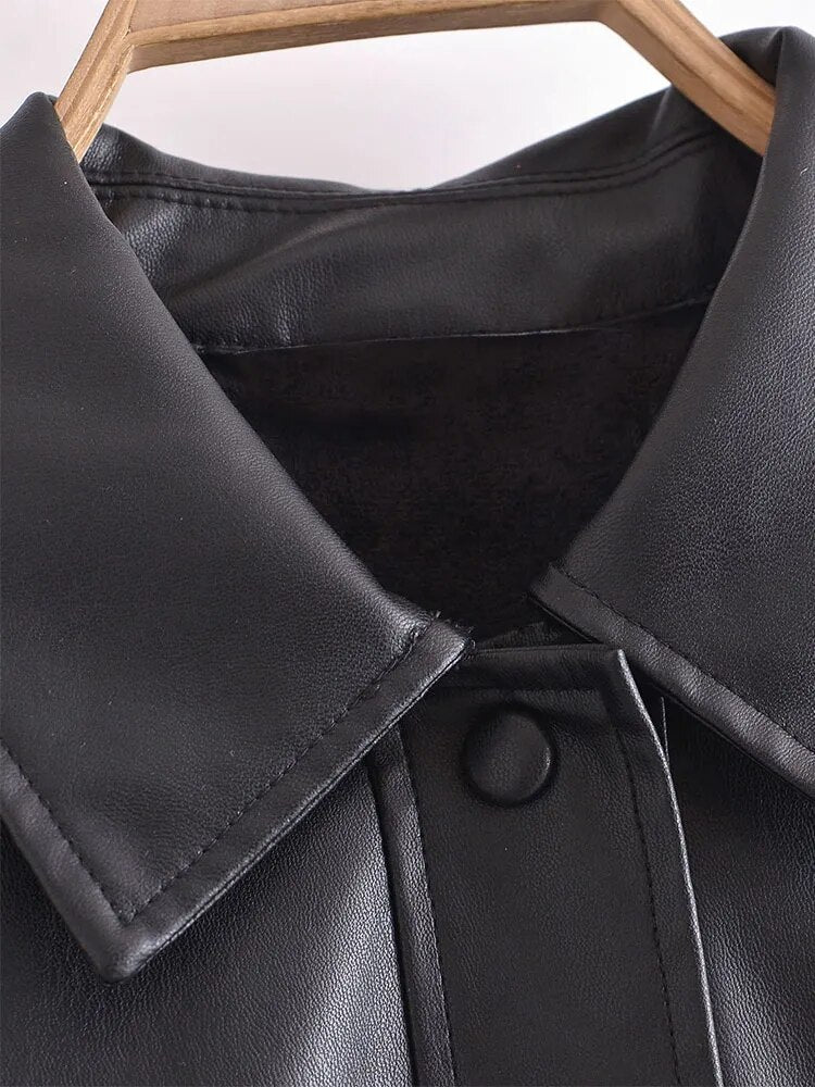 PU Leather Button Coat