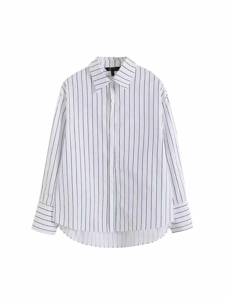 Stripe Loose Vintage Long Sleeve Button-up