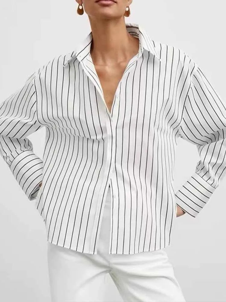 Stripe Loose Vintage Long Sleeve Button-up